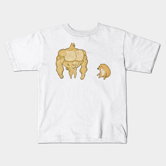 Swole Buff Doge VS Cheems Dank Meme Kids T-Shirt by Barnyardy